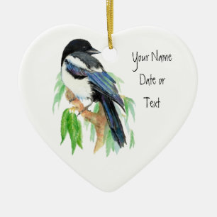 Magpie, maßgeschneiderte Ornamente, Vögel, Natur Keramik Ornament