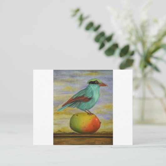 Magpie on a Mango Postkarte (Stehend Vorderseite)