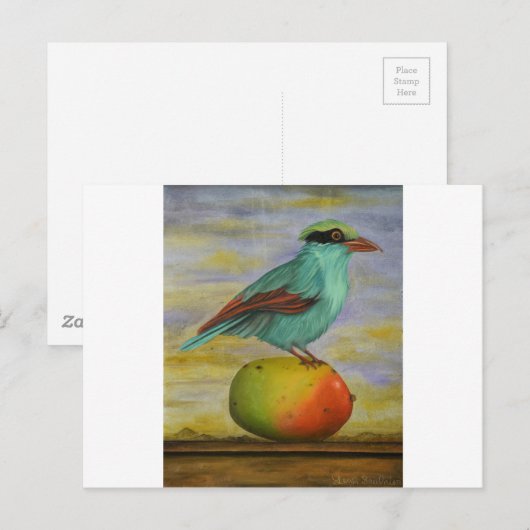 Magpie on a Mango Postkarte (Vorne/Hinten)