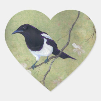 Magpie- und Dogwood-Herzsticker Herz-Aufkleber