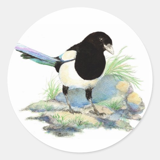 Magpie - Watercolor Bird Runder Aufkleber (Vorderseite)