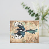 Magpie Watercolor Postkarte (Stehend Vorderseite)