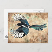 Magpie Watercolor Postkarte (Vorne/Hinten)