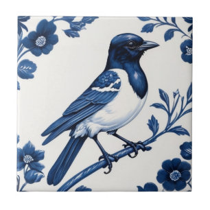 Magpie wie Bird Delft Blue und White Floral Fliese