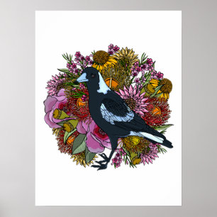 Magpie Wildblume Spring Garden Poster