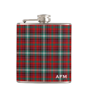 Maguire Tartan Monogramm Hellrot und Grün Kariert Flachmann