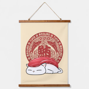 Maguro Tuna Sushi Cat Wandteppich Mit Holzrahmen