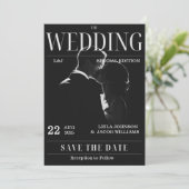 Magzine Unique Fun Foto Save the Date Hochzeit Einladung (Stehend Vorderseite)
