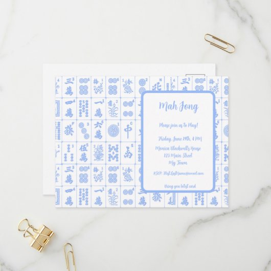 Mah Jong Game Einladung Postkarte (Vorderseite/Rückseite Beispiel)