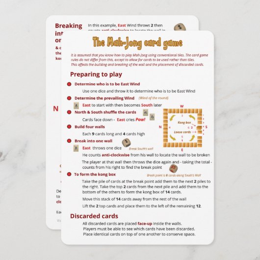 Mah-Jong-Kartenspiel - Unterschiede Einladung (Vorne/Hinten)