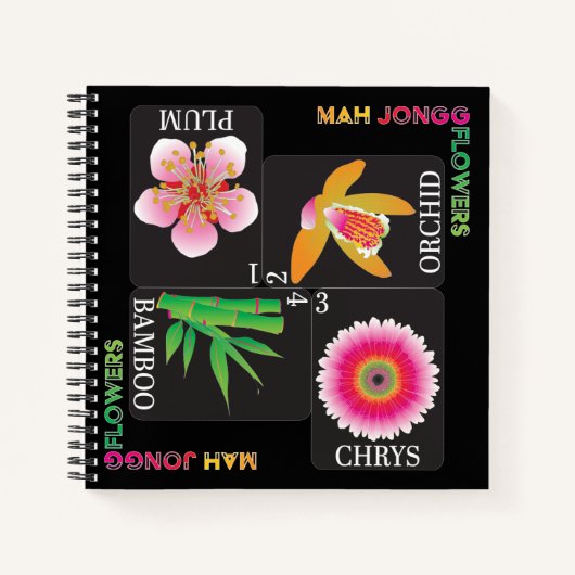 Mah Jongg 4 Blume Notebook Notizblock (Vorderseite)