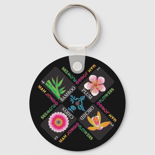 Mah Jongg 4 Blume Schlüsselanhänger (Vorderseite)