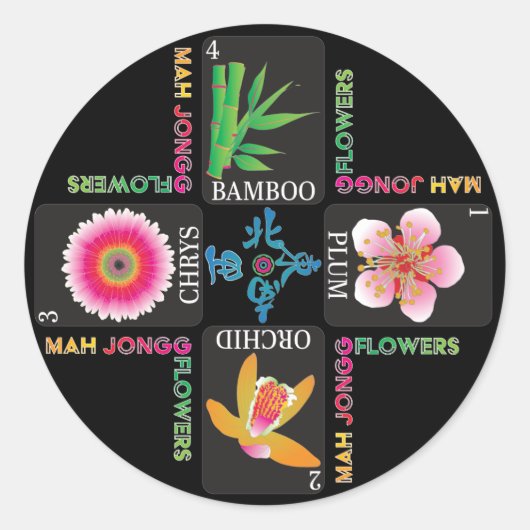 Mah Jongg 4 Blume Stickers (Vorderseite)