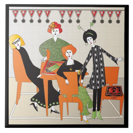 Mah Jongg Banner Neujahr Fliese (Vorderseite)