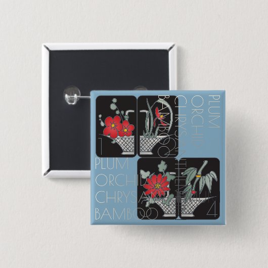 Mah Jongg Basket Brooch Button (Vorne & Hinten)