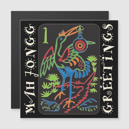 Mah Jongg Bird Greetings Magnet Card (Vorne/Hinten)