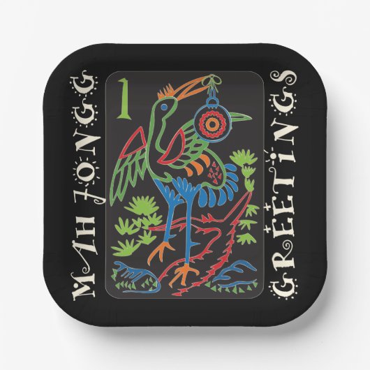 Mah Jongg Bird Greetings Paper Tellers Pappteller (Vorderseite)