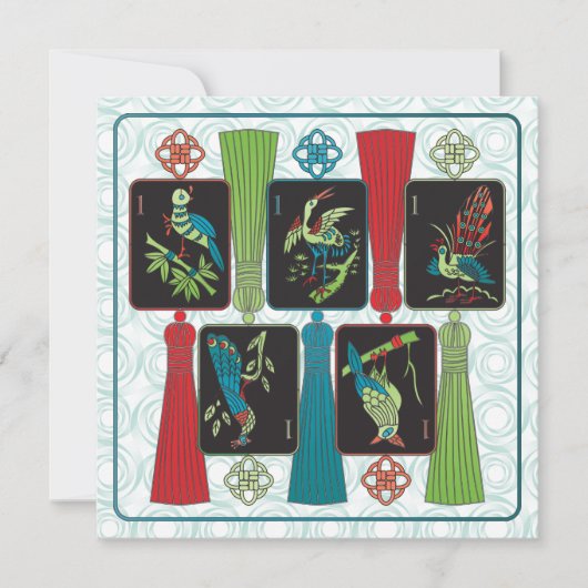 Mah Jongg Bird Tassels Flat Card (Vorderseite)