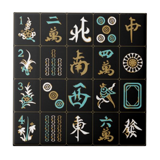 Mah Jongg Black/Aqua/Sand Tile Fliese (Vorderseite)
