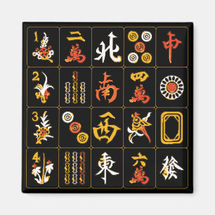 Mah Jongg Black/Orange/Gelb Magnet