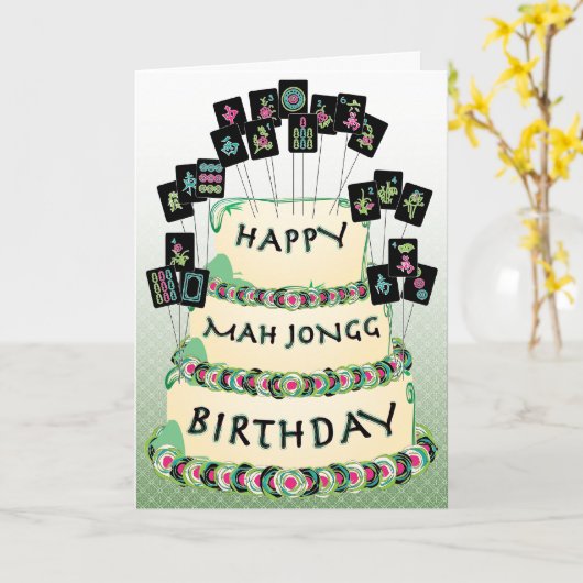 Mah Jongg Cake Birthday Card Karte (Gelbe Blume)