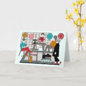 Mah Jongg Cat Birthday Karte (Gelbe Blume)