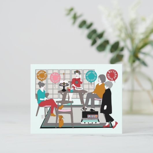 Mah Jongg Cat Birthday Postkarte (Stehend Vorderseite)
