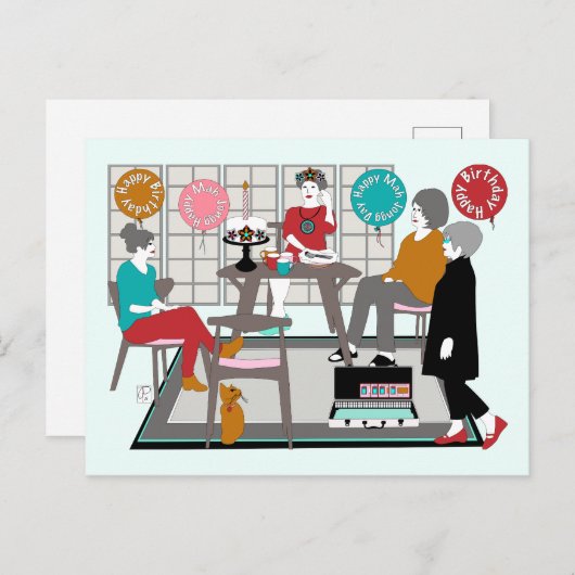 Mah Jongg Cat Birthday Postkarte (Vorne/Hinten)