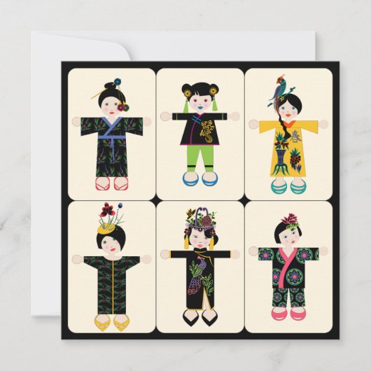 Mah Jongg Dolls Flat Card Einladung (Vorderseite)
