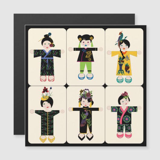 Mah Jongg Dolls Flat Magnet (Vorne/Hinten)