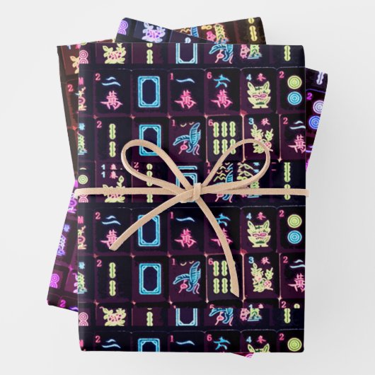 Mah Jongg Farbfliesen-Wrapping-Papier Geschenkpapier Set (Beispiel)