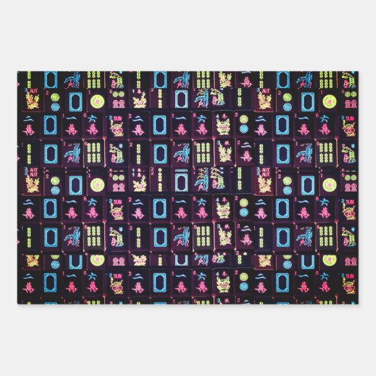 Mah Jongg Farbfliesen-Wrapping-Papier Geschenkpapier Set (Vorderseite)