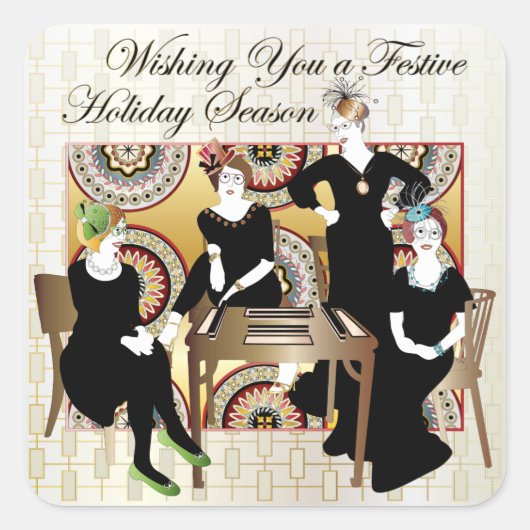 Mah Jongg Festive Quadratischer Aufkleber (Vorderseite)