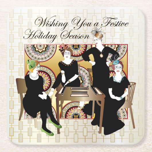 Mah Jongg Festive Rechteckiger Pappuntersetzer (Vorderseite)