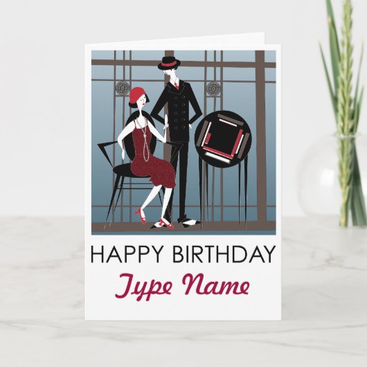 Mah Jongg Flappers Couple Birthday Card Karte (Vorderseite)