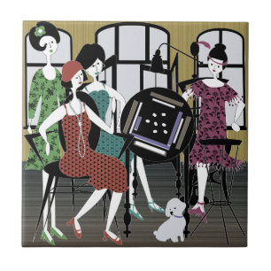 Mah Jongg Flappers Dog Tile Fliese