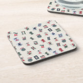 Mah Jongg Fliesensymbole auf Abzeichen-Hintergrund Getränkeuntersetzer (Linke Seite)