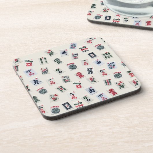 Mah Jongg Fliesensymbole auf Abzeichen-Hintergrund Getränkeuntersetzer (Linke Seite)