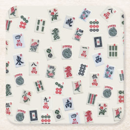 Mah Jongg Fliesensymbole auf Abzeichen Rechteckiger Pappuntersetzer