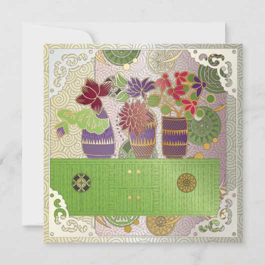 Mah Jongg Green Table Flat Card Einladung (Vorderseite)