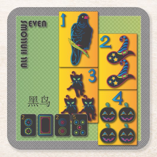 Mah Jongg Halloween-Untersetzer Rechteckiger Pappuntersetzer (Vorderseite)