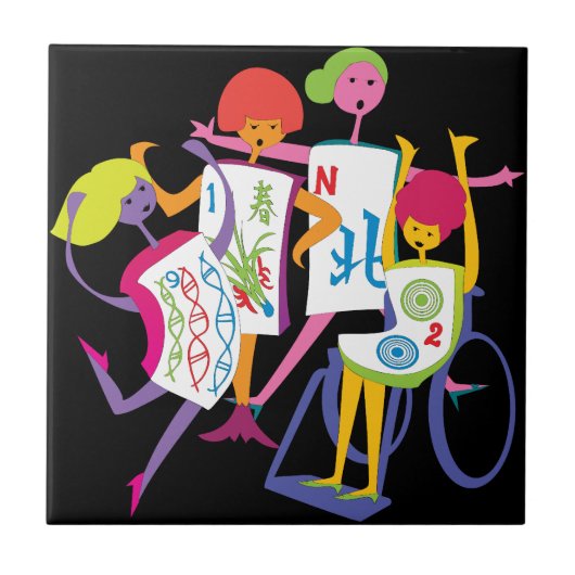 Mah Jongg Happy Dance Black Tile Fliese (Vorderseite)