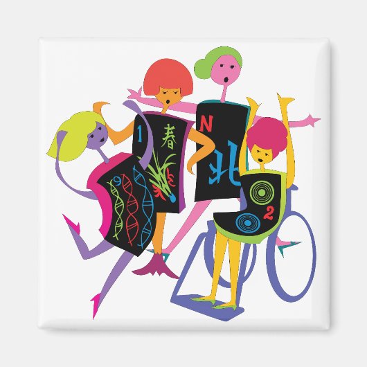 Mah Jongg Happy Dance White Magnet (Vorne)