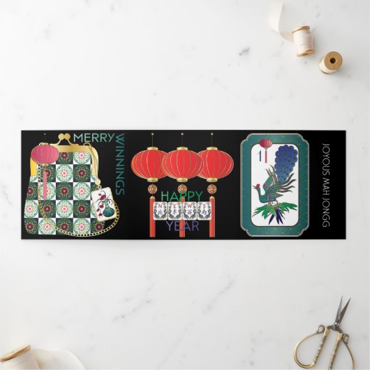 Mah Jongg Holiday Trifold-Karte Dreifach Gefaltete Urlaubskarte (Außenbereich)