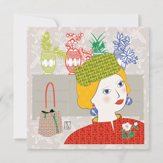 Mah Jongg Lady 03 Flachkarte Einladung (Vorderseite)