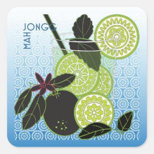 MAH Jongg Limerick Weinkleber Quadratischer Aufkleber