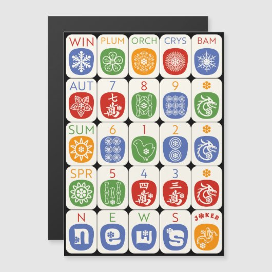 Mah Jongg Modern Magnet Card (Vorne/Hinten)