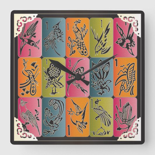 Mah Jongg One Bams Quadratische Wanduhr (Vorderseite)