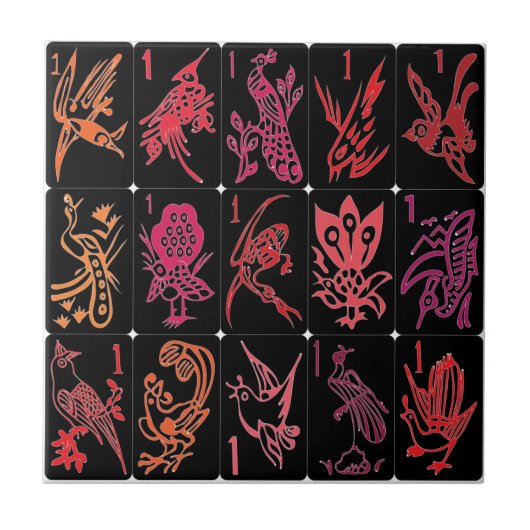 Mah Jongg One Bams Reds Tile Fliese (Vorderseite)