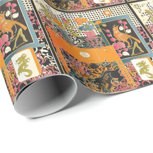 Mah Jongg Orange Geschenkpapier (Rolleneckpunkt)